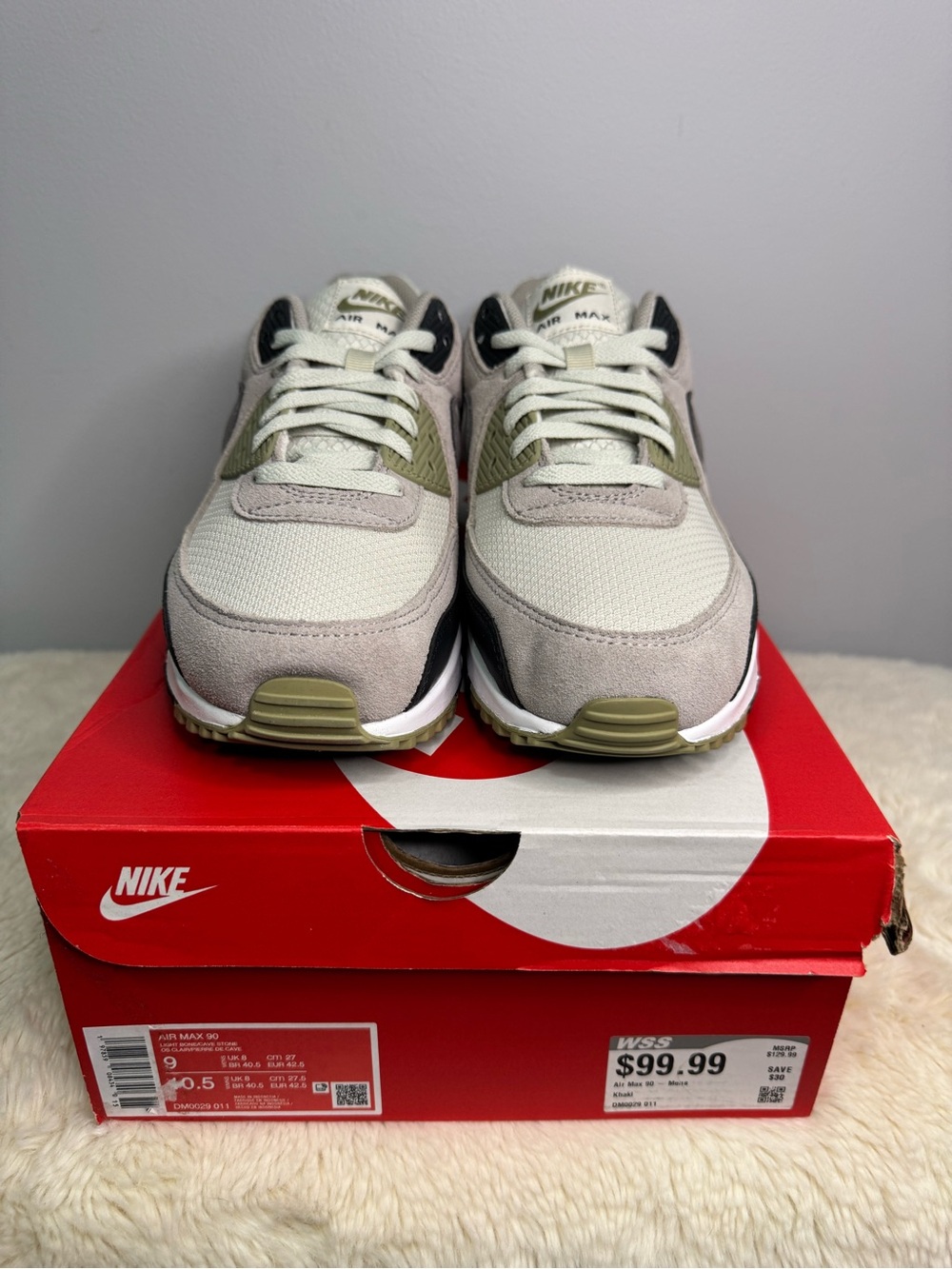Nike Air Max 90 Neutral Olive Light Bone/College Grey Suede Sneakers DM0029-011 - Picture 3 of 6